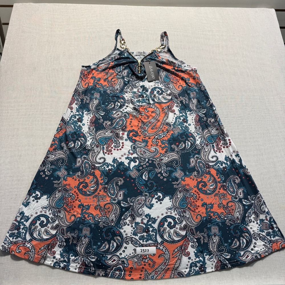 ZAAYO Paisley Mini Dress Womens XL Teal Orange